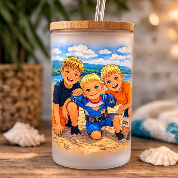 Other - Custom Cartoon Photo Tumbler | Personalized Frosted Glass Cup